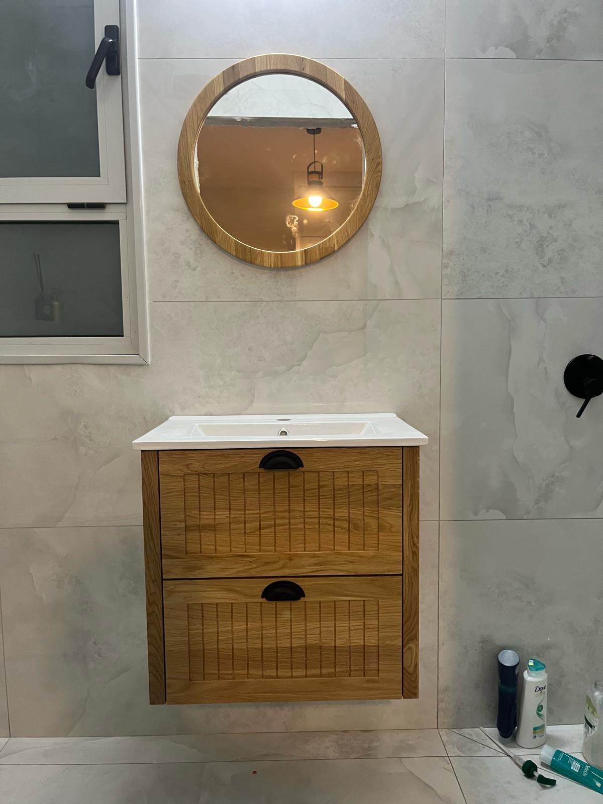 ארון אמבטיה עץ אלון רוחב 60 דגם חגית